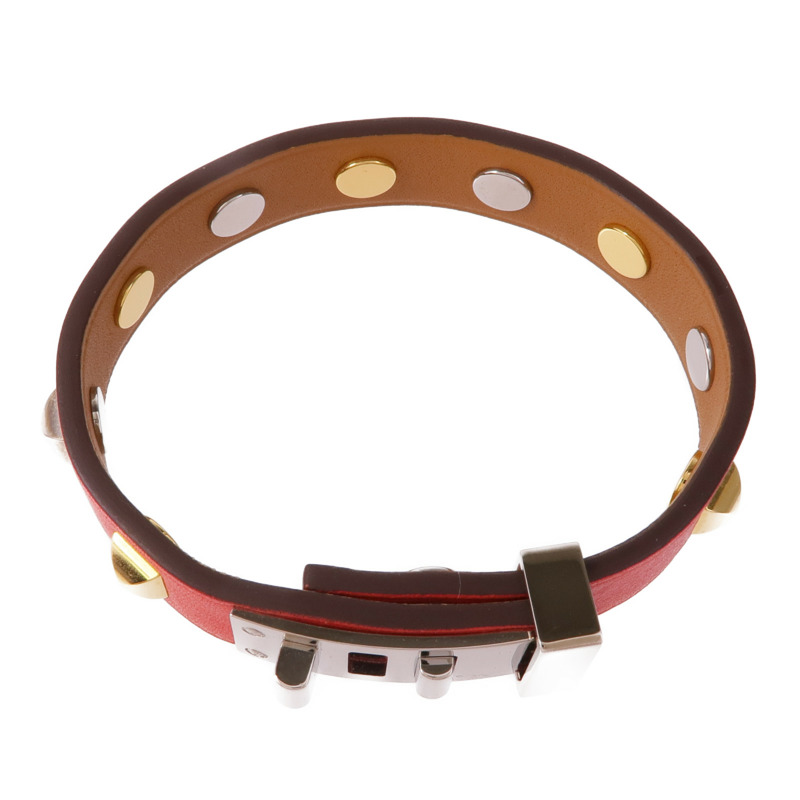 HERMES Epsom皮革Mini Dog Clous Ronds手鏈Red-3