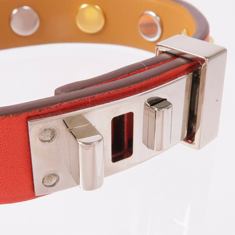 HERMES Epsom皮革Mini Dog Clous Ronds手鏈Red-4