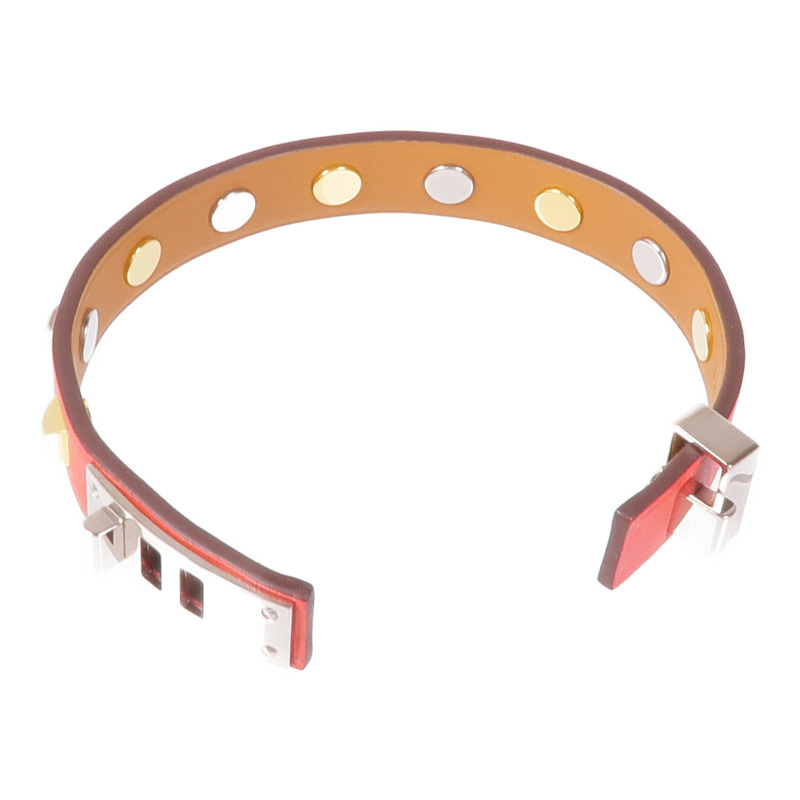 HERMES Epsom皮革Mini Dog Clous Ronds手鏈Red-6