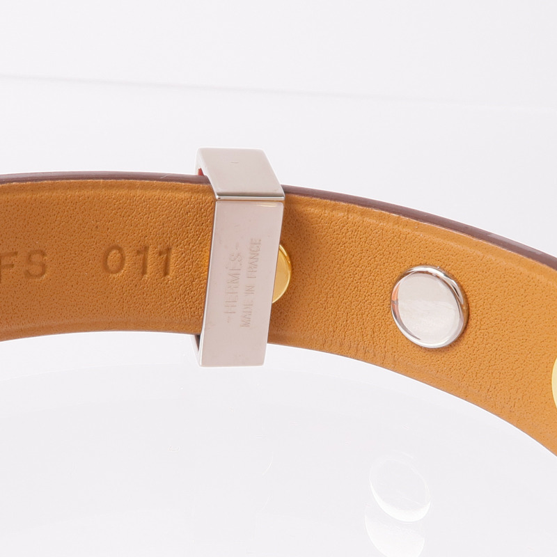 HERMES Epsom皮革Mini Dog Clous Ronds手鏈Red-9