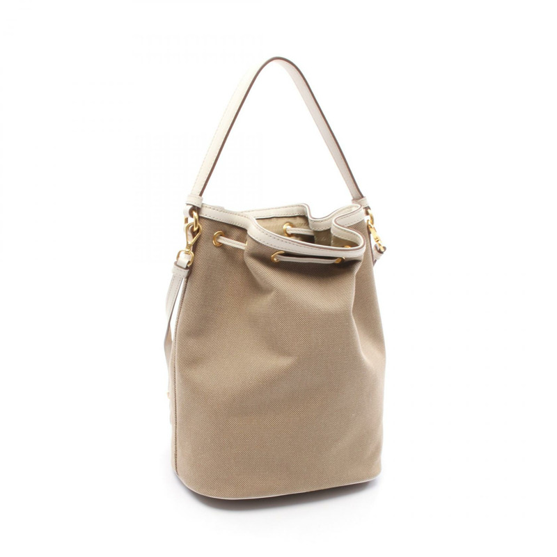 PRADA LOGO JACQUARD 單肩包 1BH038 帆布皮革 米白色 二手-1