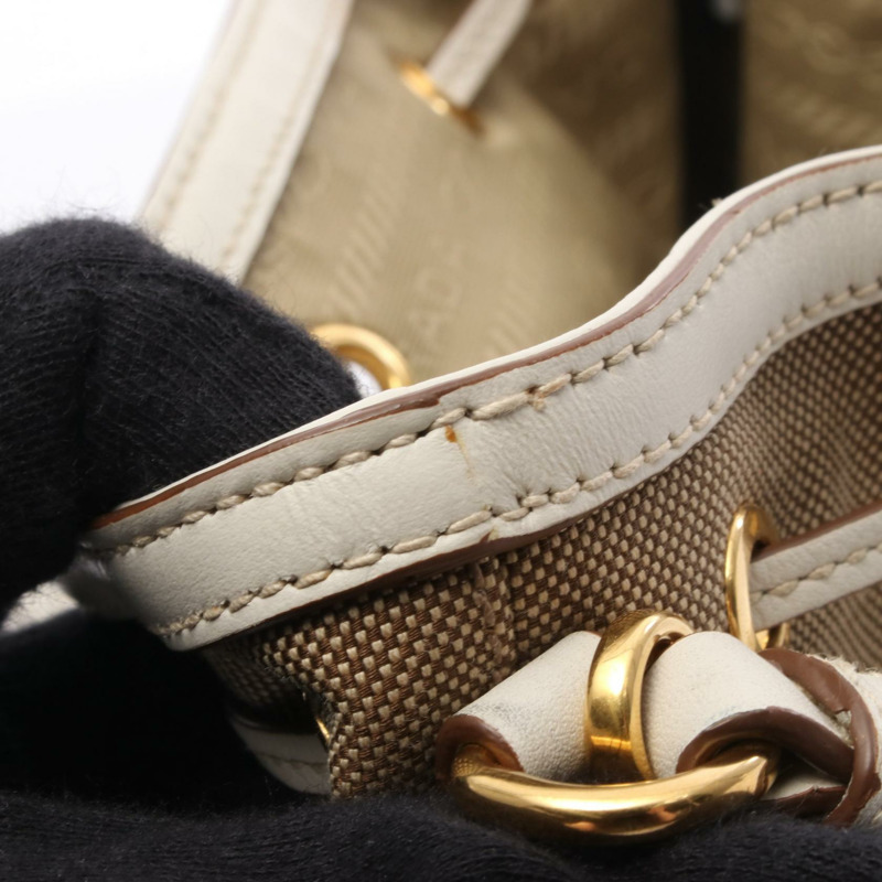 PRADA LOGO JACQUARD 單肩包 1BH038 帆布皮革 米白色 二手-5
