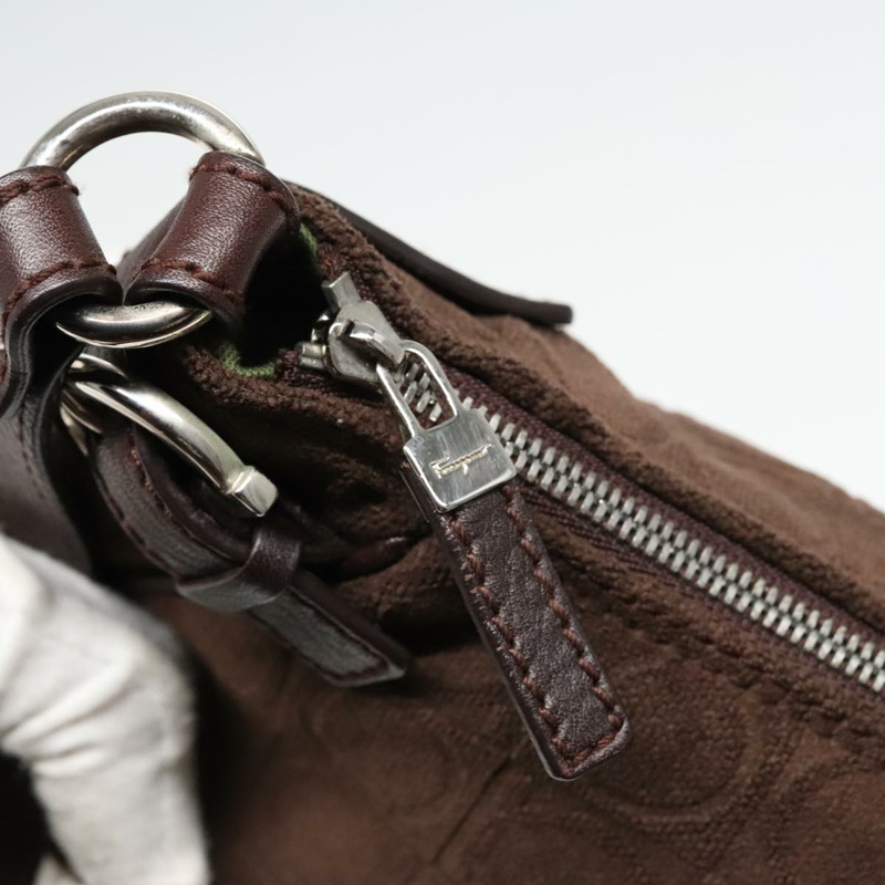 【日本直送】Salvatore Ferragamo 配件袋 絨面革 棕色 銀色 正品 89721-9