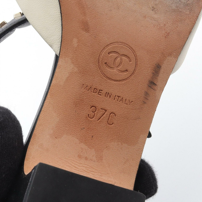 CHANEL COCO Mark 高跟鞋 G36591 皮革帆布 黑白 二手 女款 #37-5