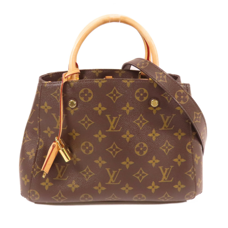LOUIS VUITTON Monogram Montaigne BB金扣手挽肩背兩用袋棕色-0