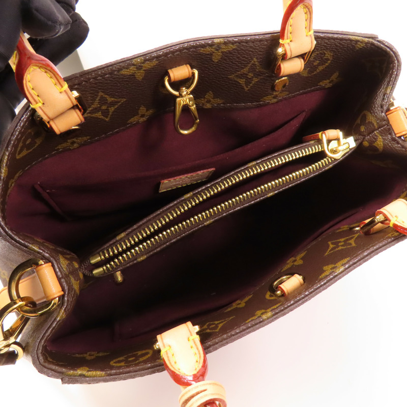 LOUIS VUITTON Monogram Montaigne BB金扣手挽肩背兩用袋棕色-12