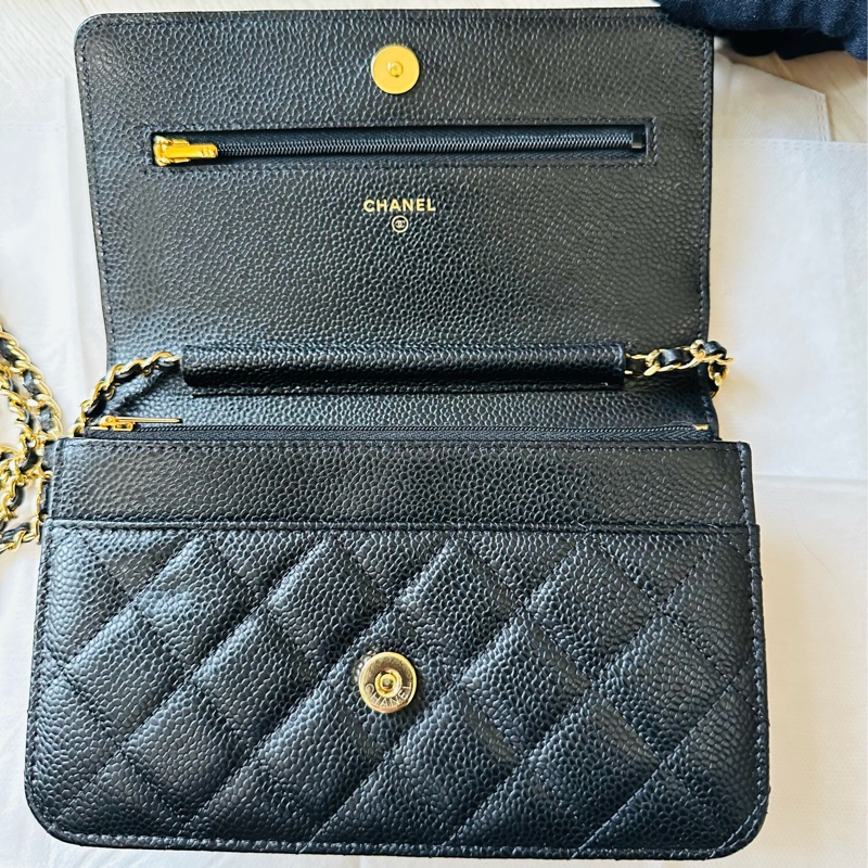 Chanel #WOC 黑色荔枝牛皮淡金扣-7