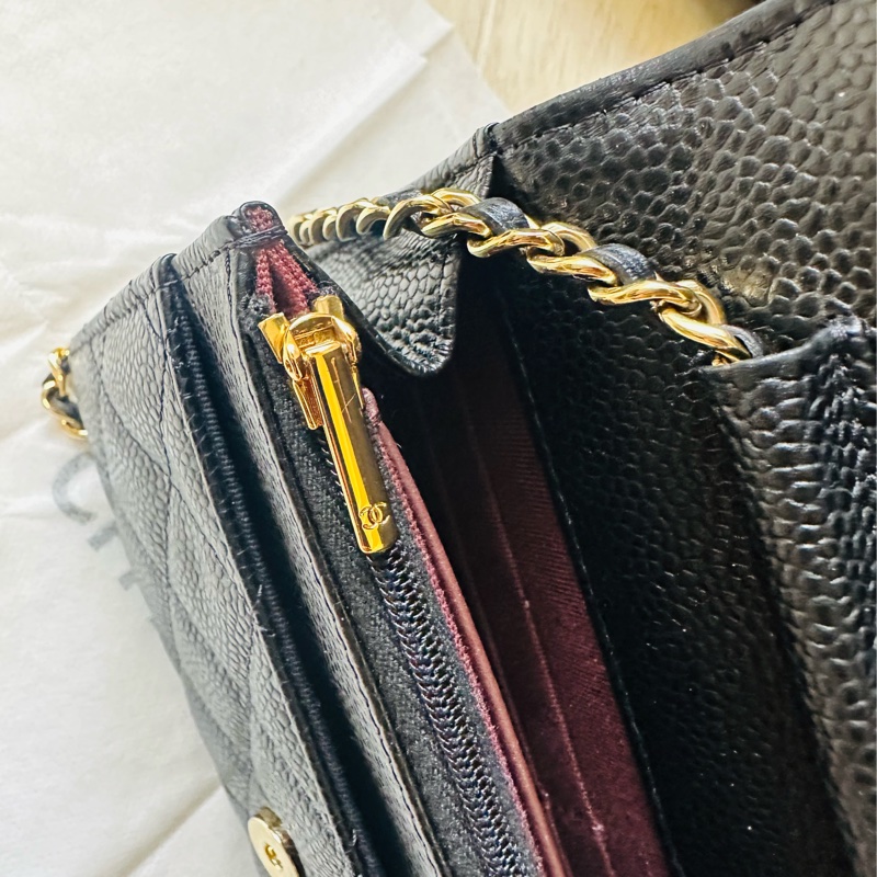 Chanel #WOC 黑色荔枝牛皮淡金扣-10