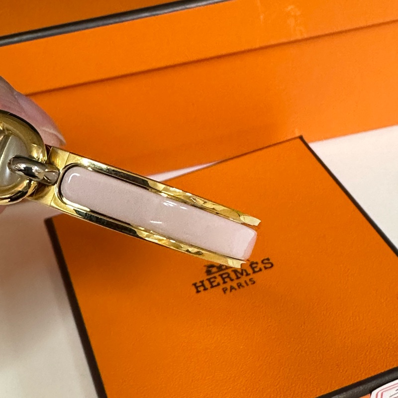 閒置未使用愛馬仕粉色玫瑰金豬鼻子琺瑯手鐲，PM號，-1