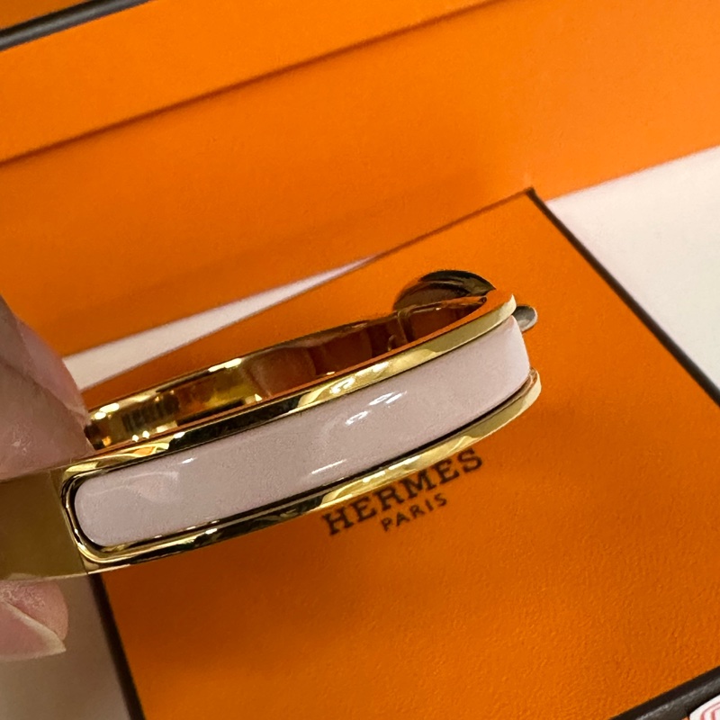 閒置未使用愛馬仕粉色玫瑰金豬鼻子琺瑯手鐲，PM號，-2