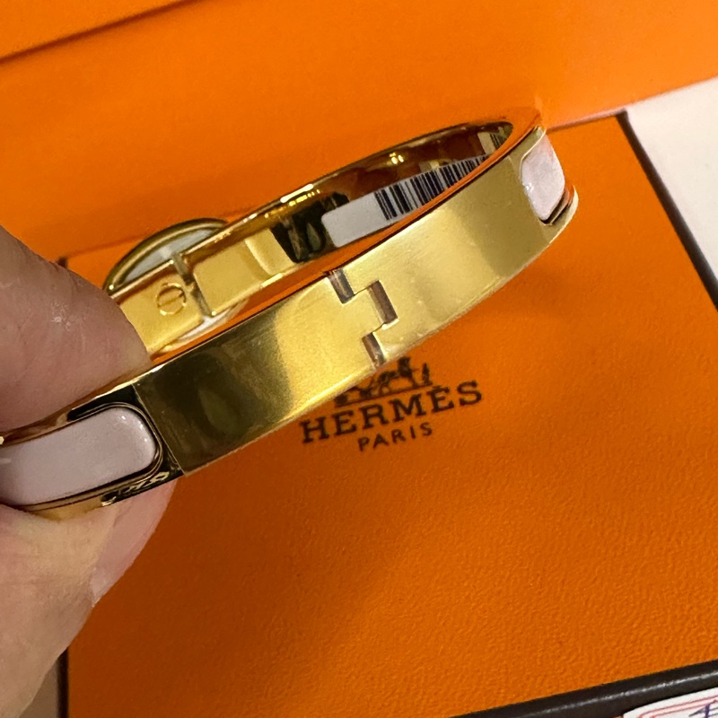 閒置未使用愛馬仕粉色玫瑰金豬鼻子琺瑯手鐲，PM號，-3