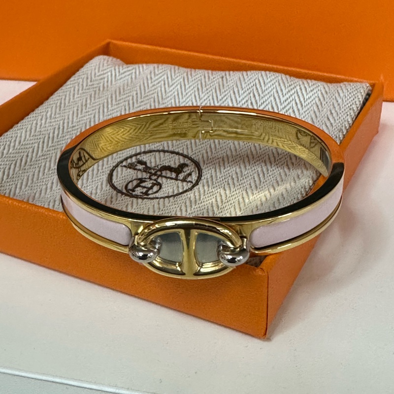 閒置未使用愛馬仕粉色玫瑰金豬鼻子琺瑯手鐲，PM號，-4