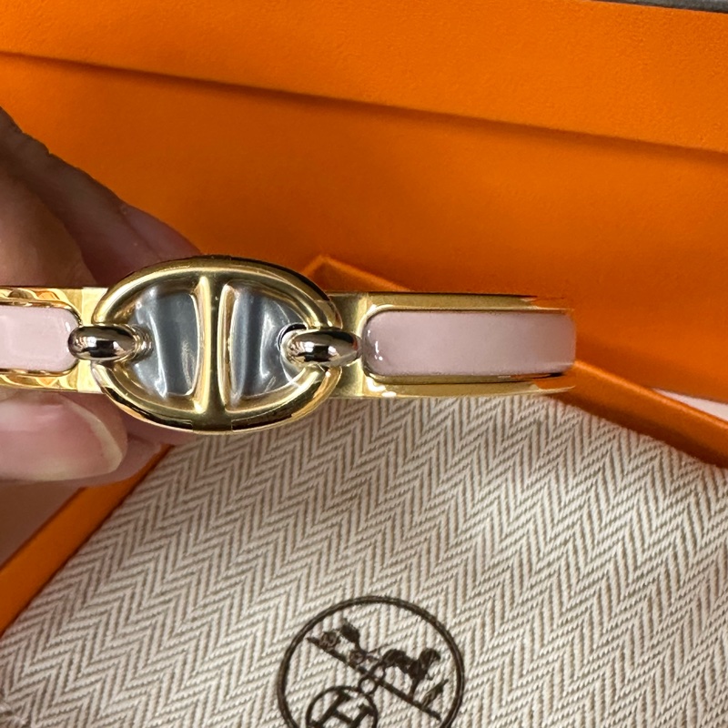 閒置未使用愛馬仕粉色玫瑰金豬鼻子琺瑯手鐲，PM號，-6