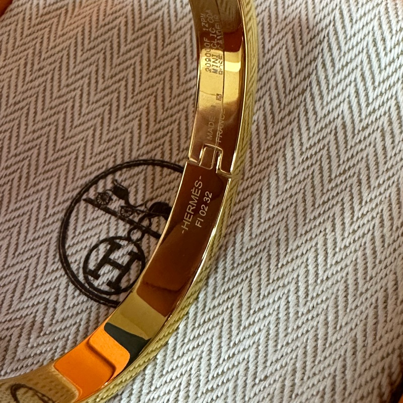 閒置未使用愛馬仕粉色玫瑰金豬鼻子琺瑯手鐲，PM號，-8