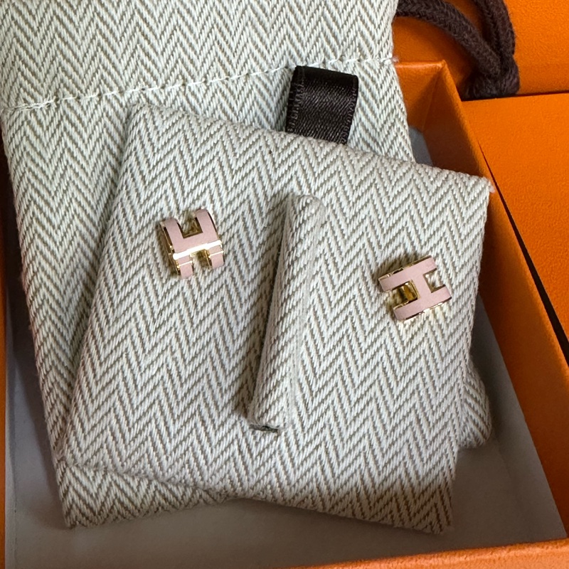 閒置未使用的Hermes愛馬仕mini櫻花粉琺瑯pop H耳釘-0