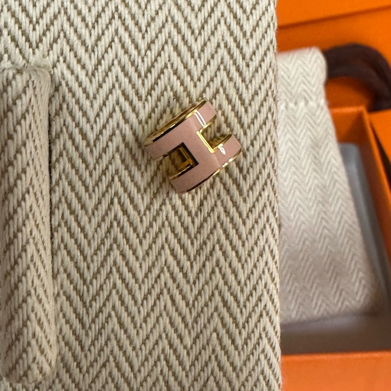 閒置未使用的Hermes愛馬仕mini櫻花粉琺瑯pop H耳釘-1