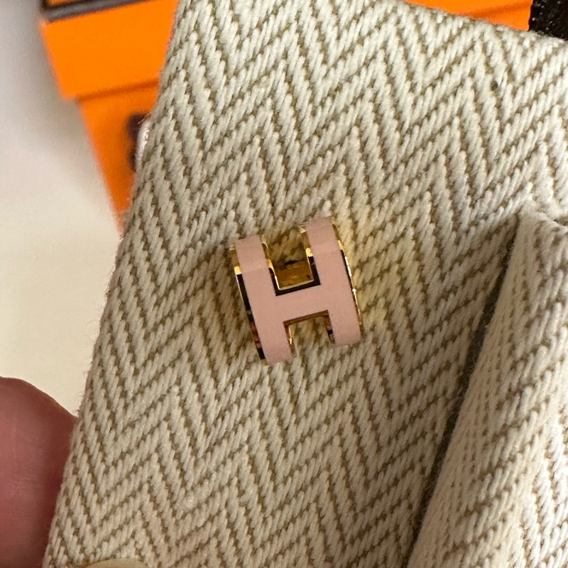 閒置未使用的Hermes愛馬仕mini櫻花粉琺瑯pop H耳釘-2