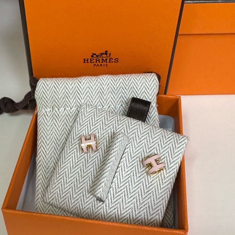 閒置未使用的Hermes愛馬仕mini櫻花粉琺瑯pop H耳釘-6