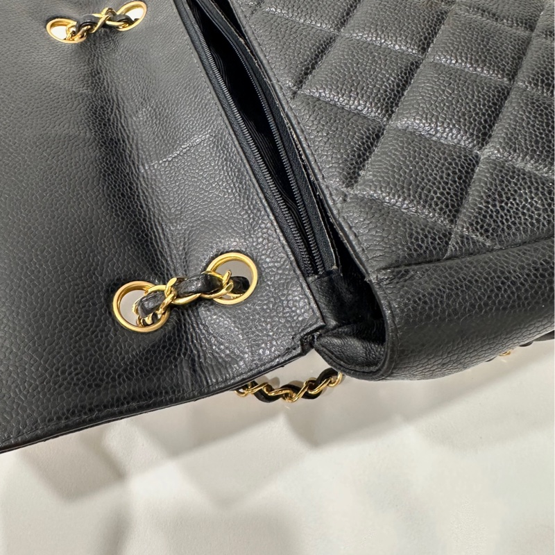 CHANEL 香奈兒 vintage 黑金 CF 荔枝牛皮 鏈條包 斜背包 肩背包 側背包 手提包-41