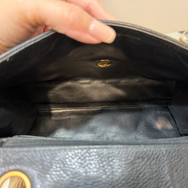 CHANEL 香奈兒 vintage 黑金 CF 荔枝牛皮 鏈條包 斜背包 肩背包 側背包 手提包-40