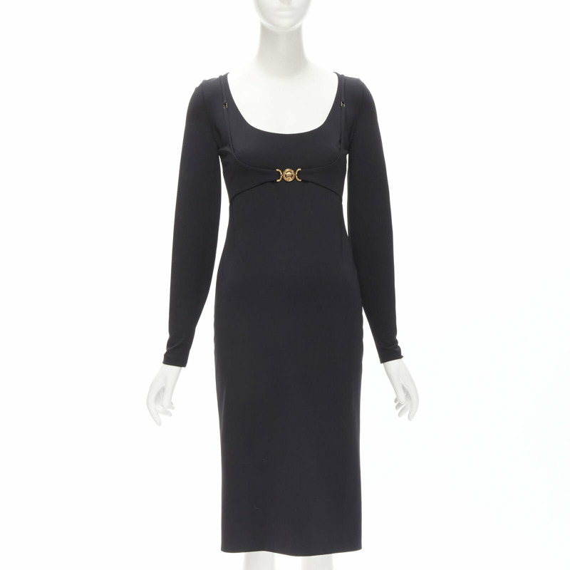 VERSACE 2021 Tresor De La Mer gold Medusa bustier harness dress IT40 S-2