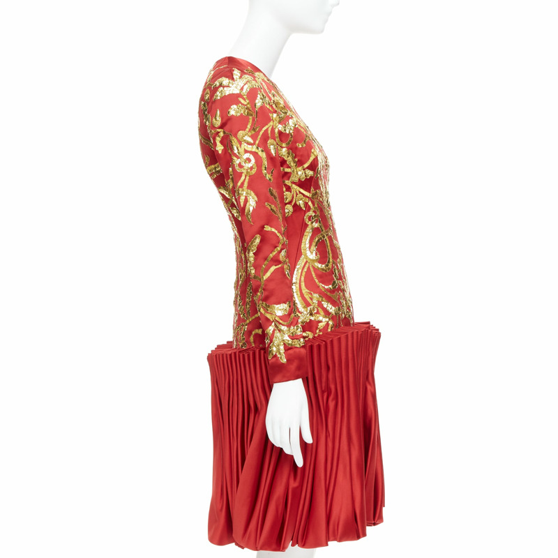 ALEXANDER MCQUEEN 2010 Runway Angels Demons red gold sequin pleat dress IT40 S-2