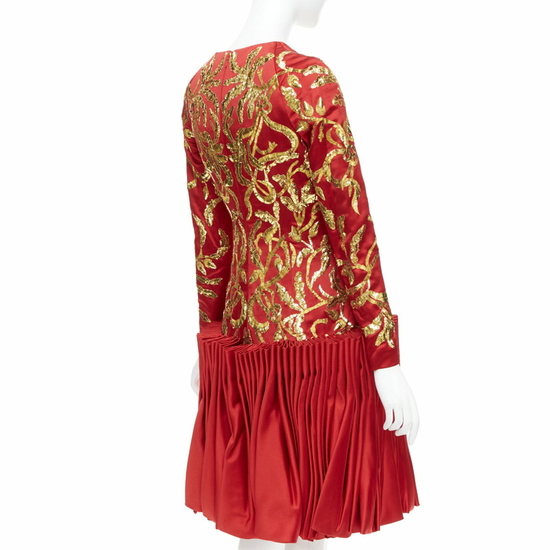 ALEXANDER MCQUEEN 2010 Runway Angels Demons red gold sequin pleat dress IT40 S-3