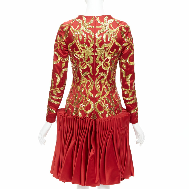 ALEXANDER MCQUEEN 2010 Runway Angels Demons red gold sequin pleat dress IT40 S-4
