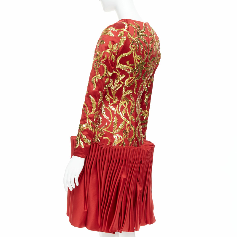 ALEXANDER MCQUEEN 2010 Runway Angels Demons red gold sequin pleat dress IT40 S-5