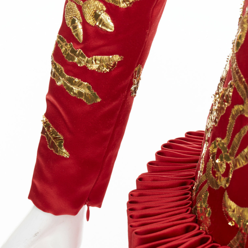 ALEXANDER MCQUEEN 2010 Runway Angels Demons red gold sequin pleat dress IT40 S-11