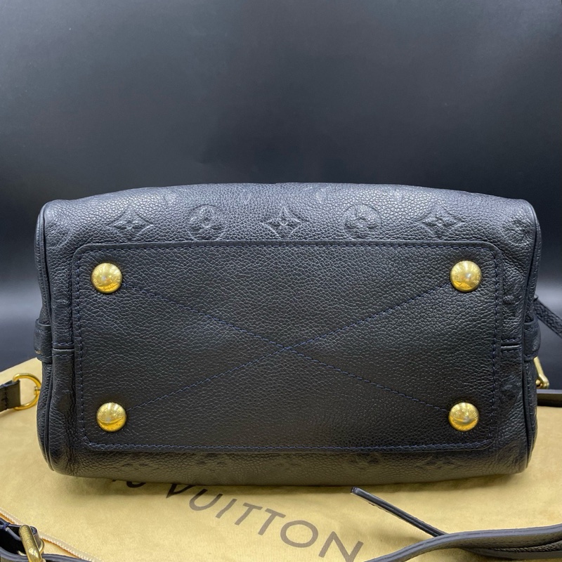 Louis Vuitton • 經典老花皮革壓紋 Speedy 25 藍黑色 附原廠背帶-6