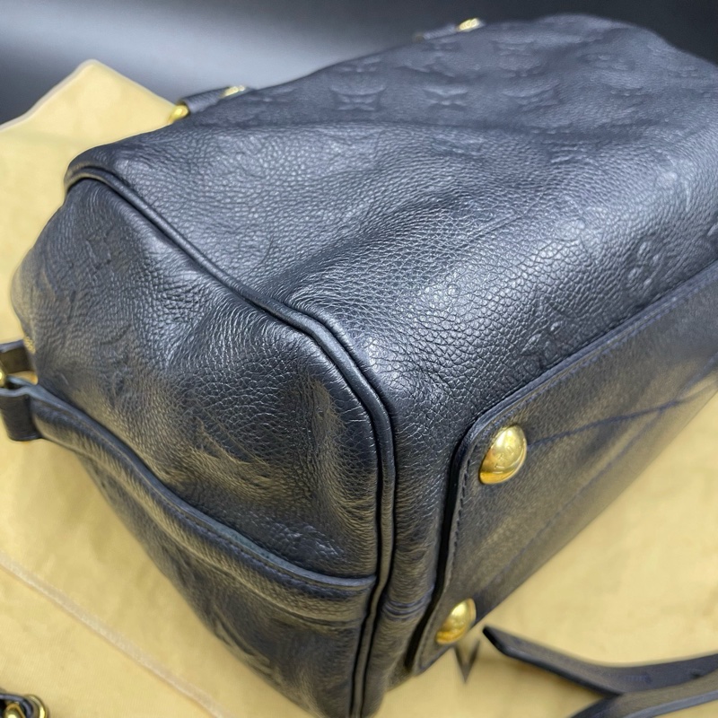 Louis Vuitton • 經典老花皮革壓紋 Speedy 25 藍黑色 附原廠背帶-9