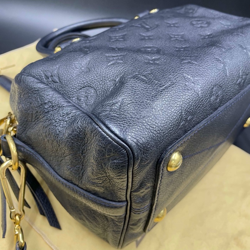 Louis Vuitton • 經典老花皮革壓紋 Speedy 25 藍黑色 附原廠背帶-16