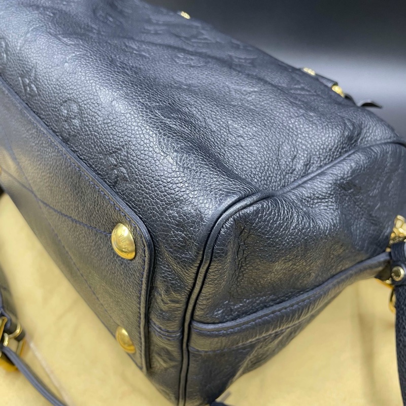 Louis Vuitton • 經典老花皮革壓紋 Speedy 25 藍黑色 附原廠背帶-17