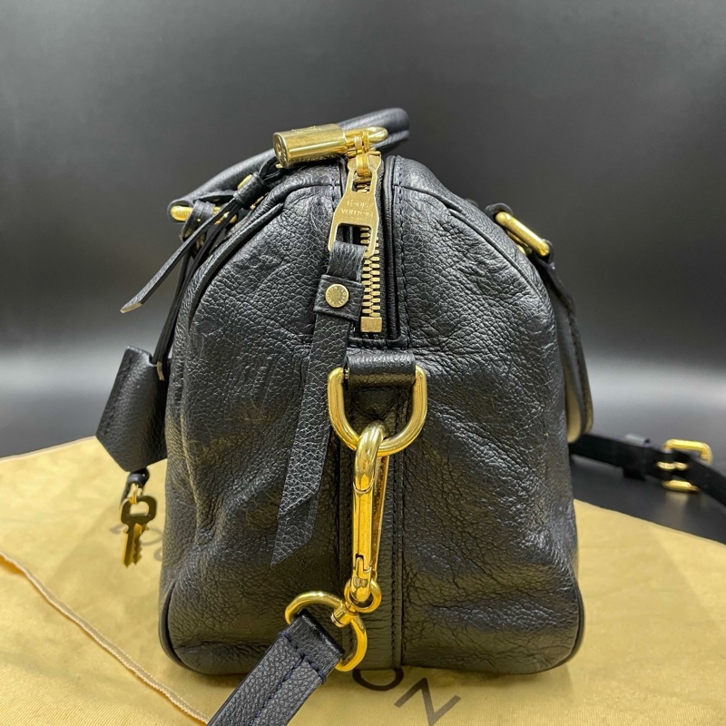 Louis Vuitton • 經典老花皮革壓紋 Speedy 25 藍黑色 附原廠背帶-20