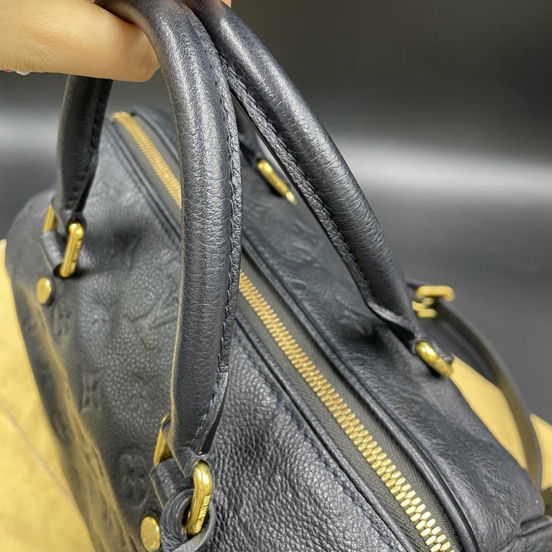 Louis Vuitton • 經典老花皮革壓紋 Speedy 25 藍黑色 附原廠背帶-25