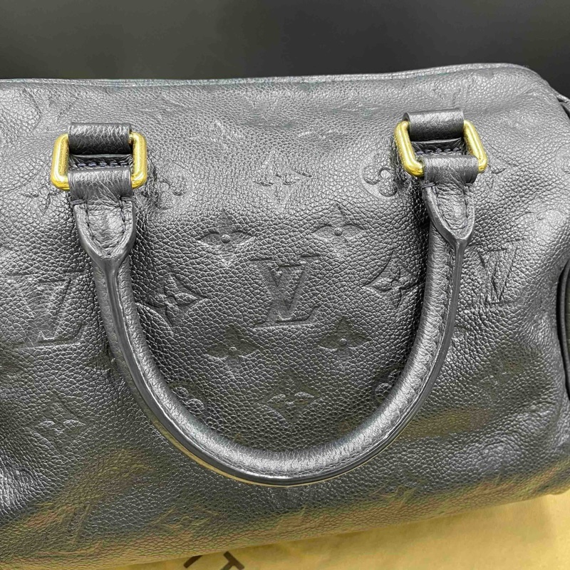 Louis Vuitton • 經典老花皮革壓紋 Speedy 25 藍黑色 附原廠背帶-27