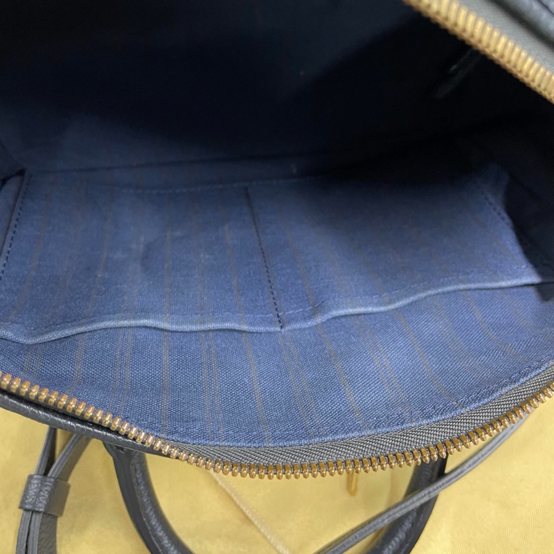 Louis Vuitton • 經典老花皮革壓紋 Speedy 25 藍黑色 附原廠背帶-34