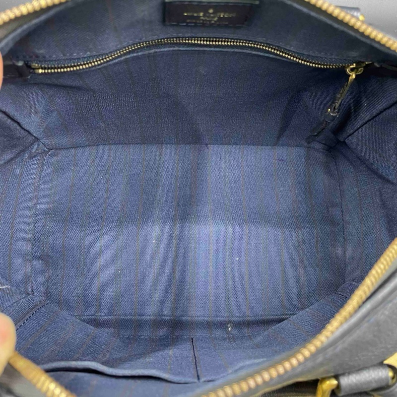 Louis Vuitton • 經典老花皮革壓紋 Speedy 25 藍黑色 附原廠背帶-36