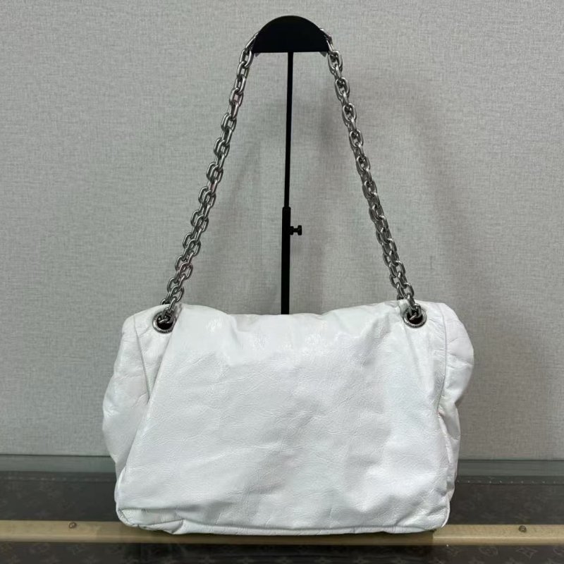 ✨BALENCIAGA 白銀MONACO中號油蠟皮鍊條包34*23*10 98新配件塵袋-2