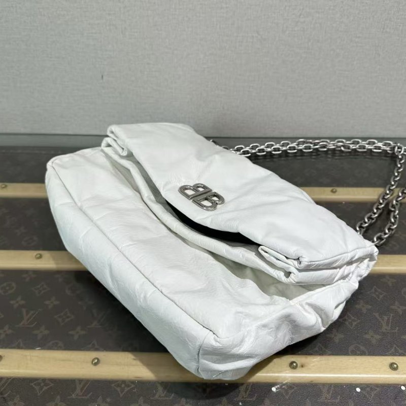 ✨BALENCIAGA 白銀MONACO中號油蠟皮鍊條包34*23*10 98新配件塵袋-3