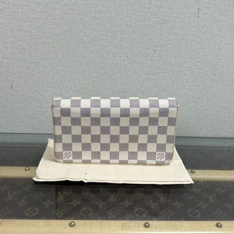 ✨Louis Vuitton 白棋盤格三合一肩背斜背鍊條包 21*12*3 99新 配件塵袋盒子購證-2