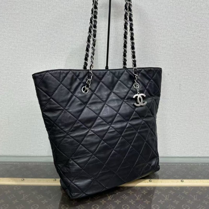 ✨Chanel 黑銀菱格紋手提肩背包 30*34*10 98新 配件塵袋-2
