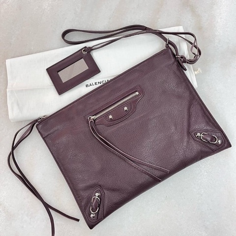 Balenciaga burgundy clutch bag
