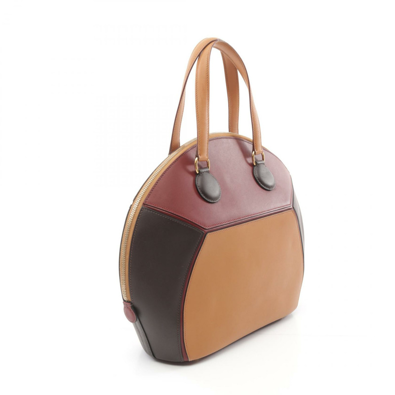 【再降價】酒紅色金棕色Veau Chamonix皮革Ile de Shiki手提包□J刻金扣【HERMES愛馬仕】□J-1