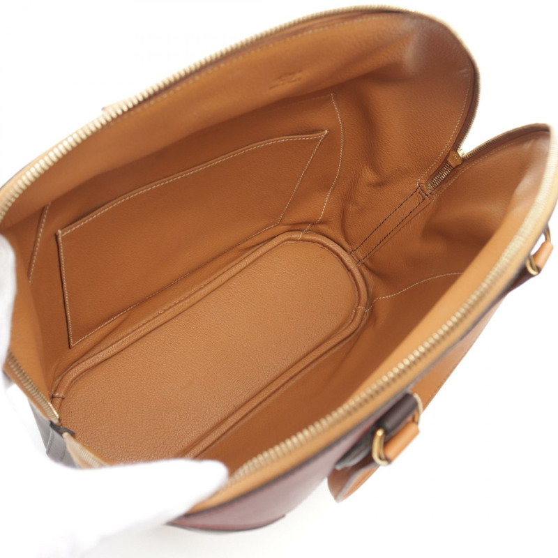 【再降價】酒紅色金棕色Veau Chamonix皮革Ile de Shiki手提包□J刻金扣【HERMES愛馬仕】□J-2