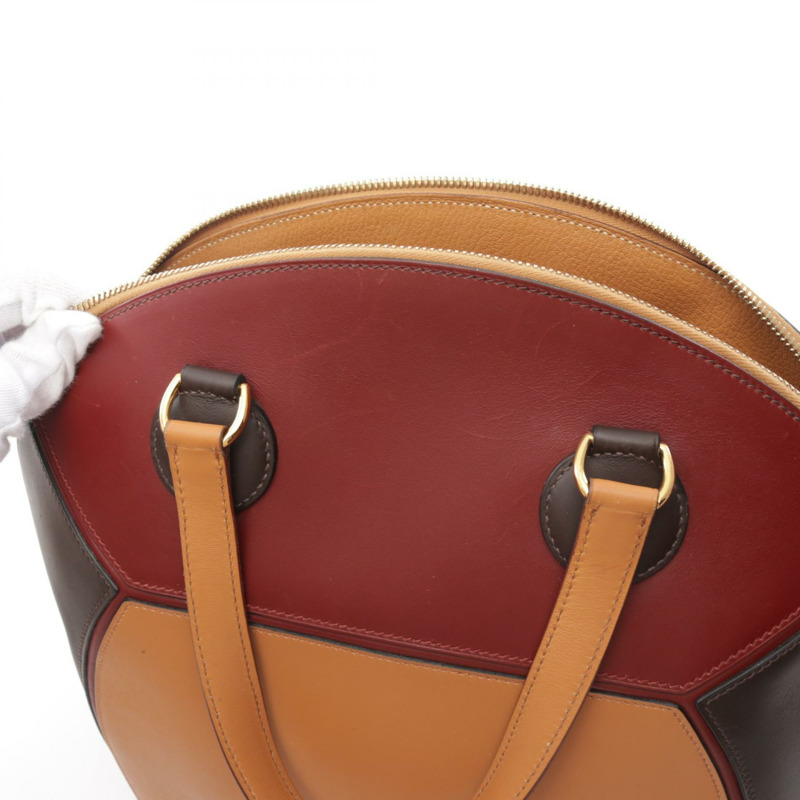 【再降價】酒紅色金棕色Veau Chamonix皮革Ile de Shiki手提包□J刻金扣【HERMES愛馬仕】□J-5