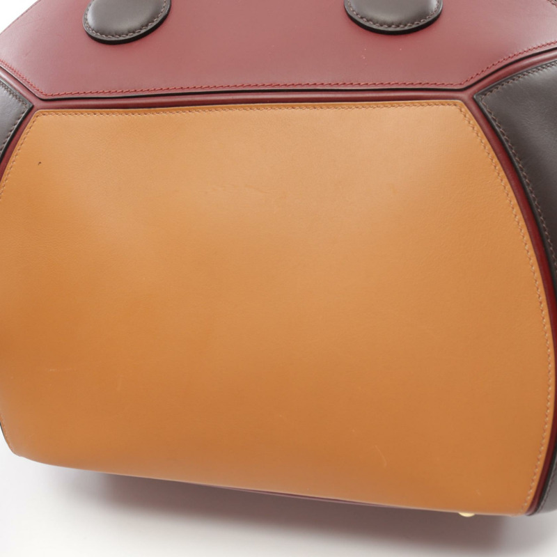 【再降價】酒紅色金棕色Veau Chamonix皮革Ile de Shiki手提包□J刻金扣【HERMES愛馬仕】□J-6