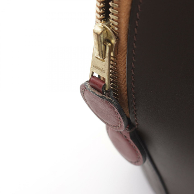 【再降價】酒紅色金棕色Veau Chamonix皮革Ile de Shiki手提包□J刻金扣【HERMES愛馬仕】□J-8