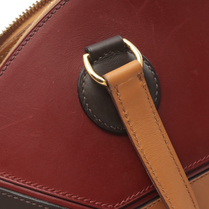 【再降價】酒紅色金棕色Veau Chamonix皮革Ile de Shiki手提包□J刻金扣【HERMES愛馬仕】□J-9